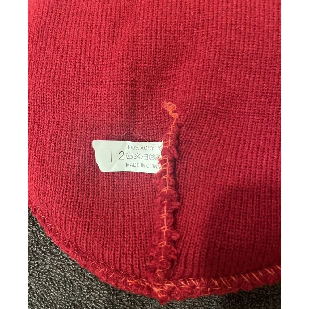 California Republic Red Knit Beanie Toboggan Bear Logo Cuffed Winter Hat OS
